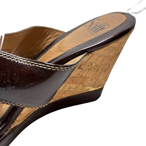 SOFFT Genuine Leather Cork Wedge Patent Slides Heels Sandals Open Toe Shoes sz 9 - Picture 10 of 16
